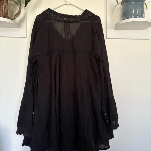 Free People Black Lace-Trim Mini Dress - Picture 2 of 8